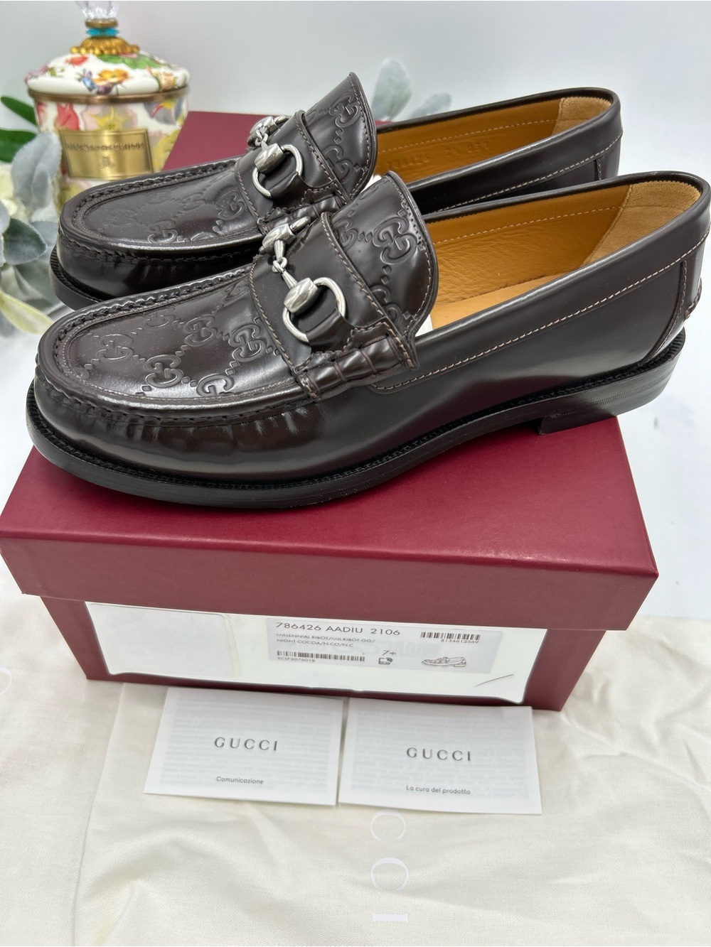 Men's Gucci KAVEH GG embossed leather loafers size 7.5 fits 8.5 US made in Italy - Picture 5 of 12